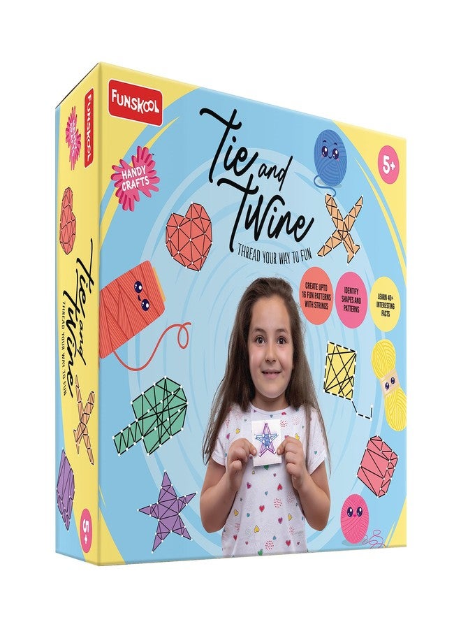 Funskool Handycrafts Tie & Twine, Create 16 Patterns, Learn 40 Plus Interesting Facts, Arts and Craft Kit, DIY Kit for Kids, Ages 5 Years and Above, Multicolour - Image 1